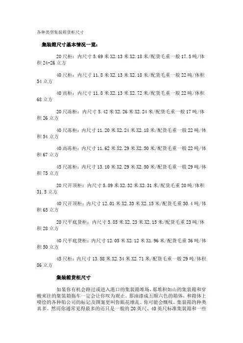 各种类型集装箱货柜尺寸[1]