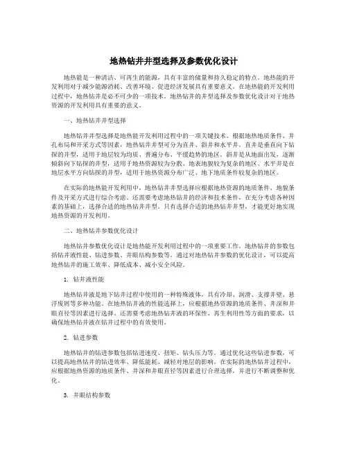 地热钻井井型选择及参数优化设计