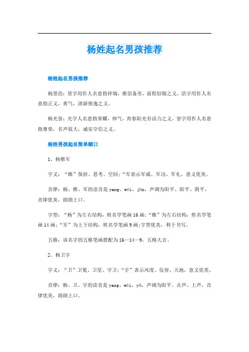 杨姓起名男孩推荐