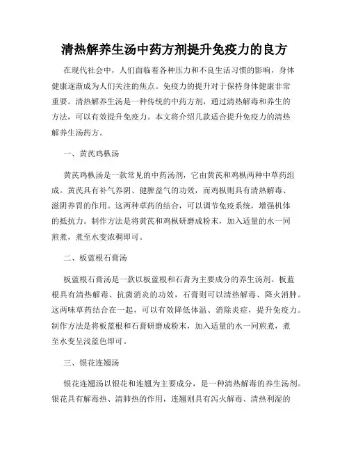 清热解养生汤中药方剂提升免疫力的良方