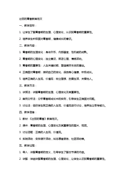 壮丽的青春教案范文