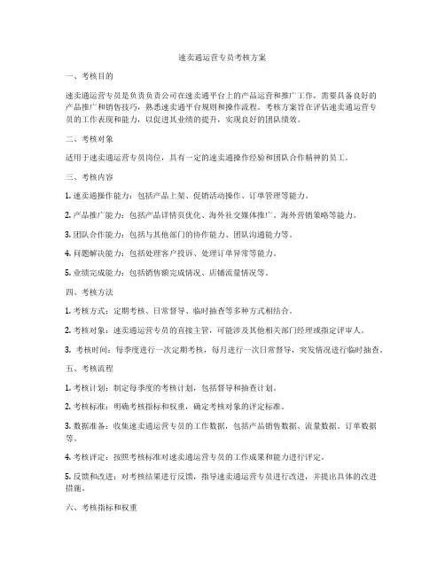 速卖通运营专员考核方案