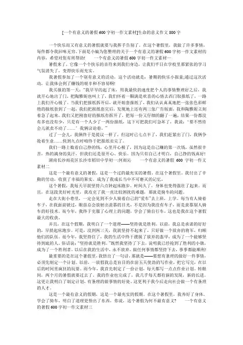 [一个有意义的暑假600字初一作文素材]生命的意义作文800字