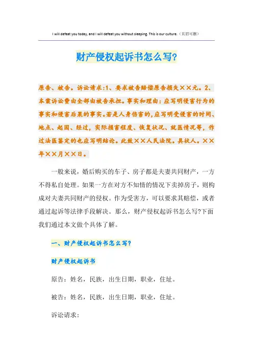 财产侵权起诉书怎么写-