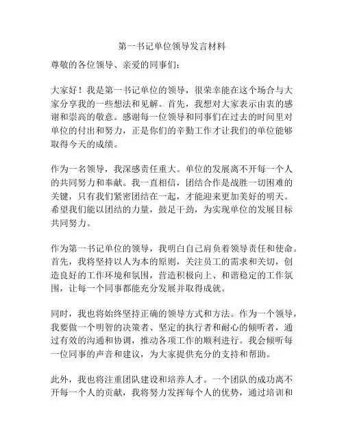 第一书记单位领导发言材料