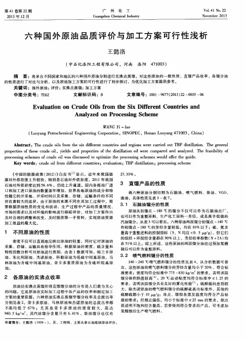 六种国外原油品质评价与加工方案可行性浅析