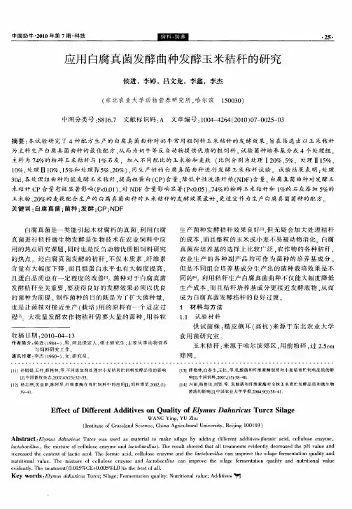 应用白腐真菌发酵曲种发酵玉米秸秆的研究