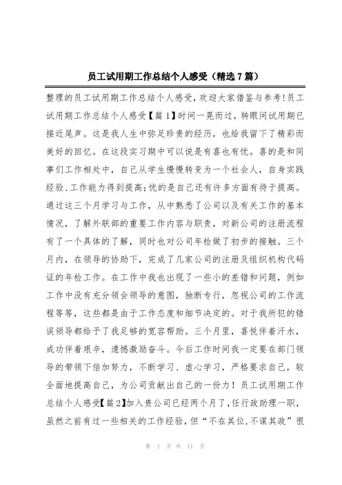 员工试用期工作总结个人感受(精选7篇)