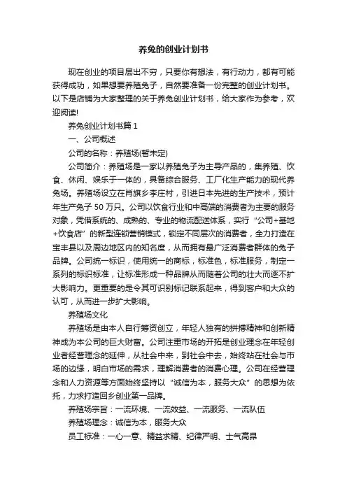 养兔的创业计划书