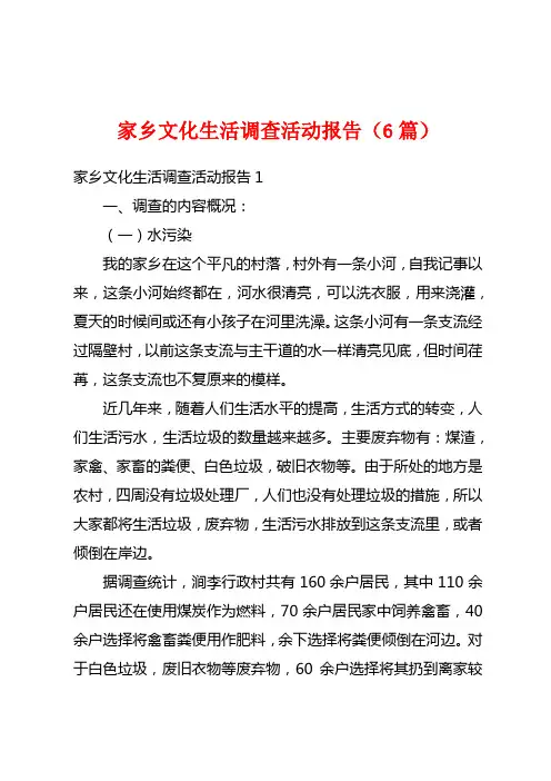 家乡文化生活调查活动报告(6篇)