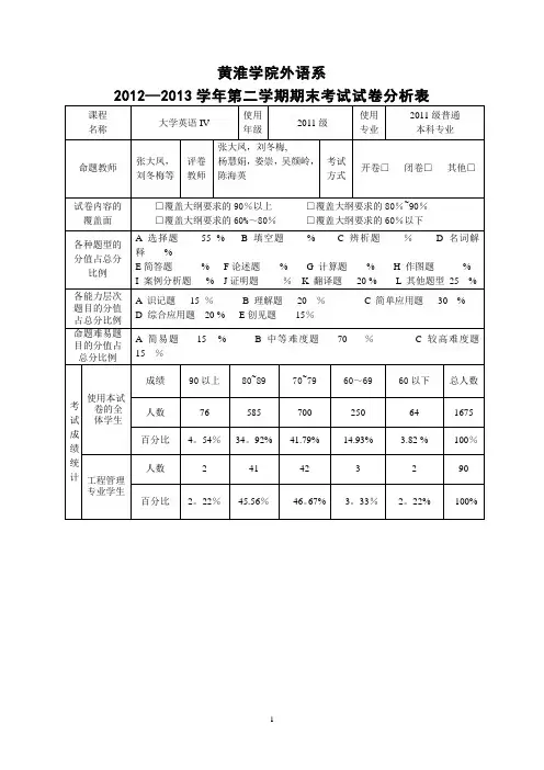 大学英语试卷分析【范本模板】