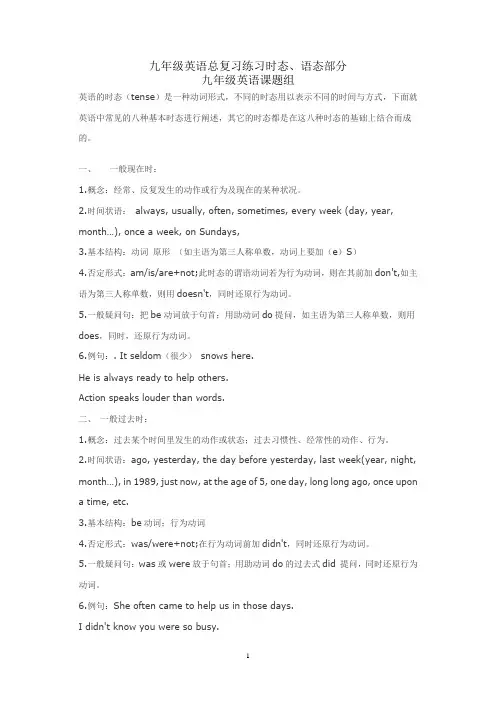 九年级英语总复习练习时态