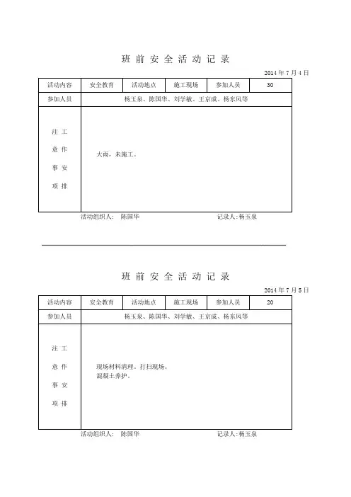瓦工班前活动记录(详细)