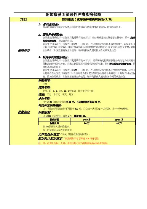 附加康爱B款恶性肿瘤疾病保险