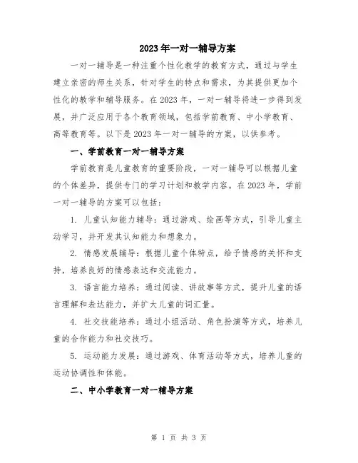 2023年一对一辅导方案