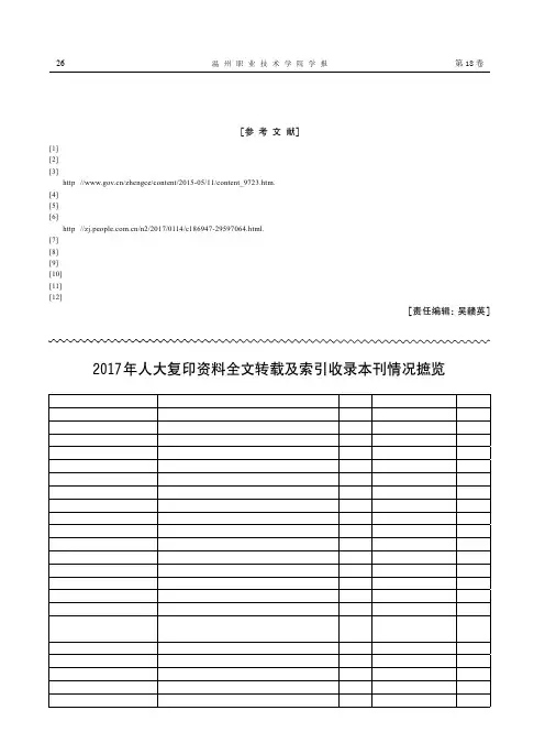 2017年人大复印资料全文转载及索引收录本刊情况摭览