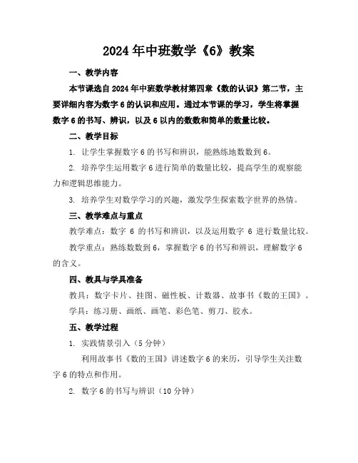 2024年中班数学《6》教案