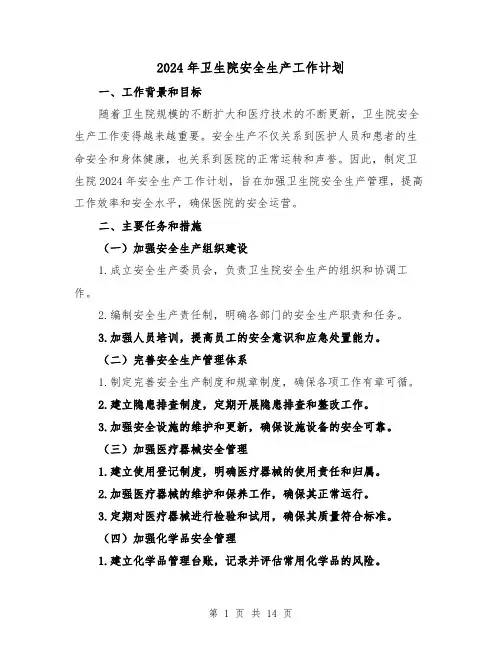 2024年卫生院安全生产工作计划（7篇）
