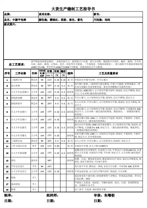 大货生产工艺指导书 内衣 