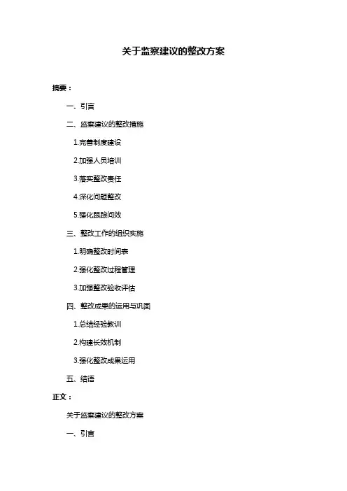关于监察建议的整改方案