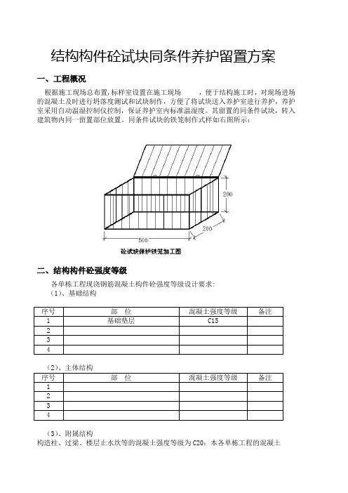 同条件养护试块制作及养护方案