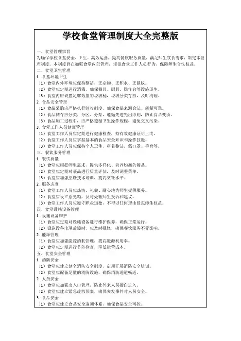 学校食堂管理制度大全完整版