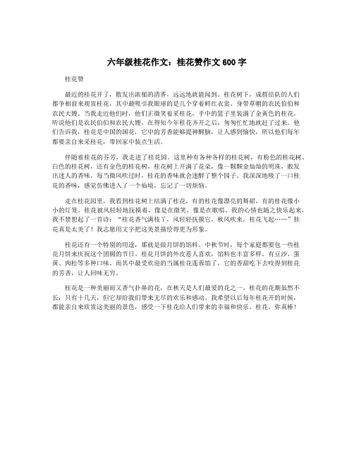 六年级桂花作文：桂花赞作文600字