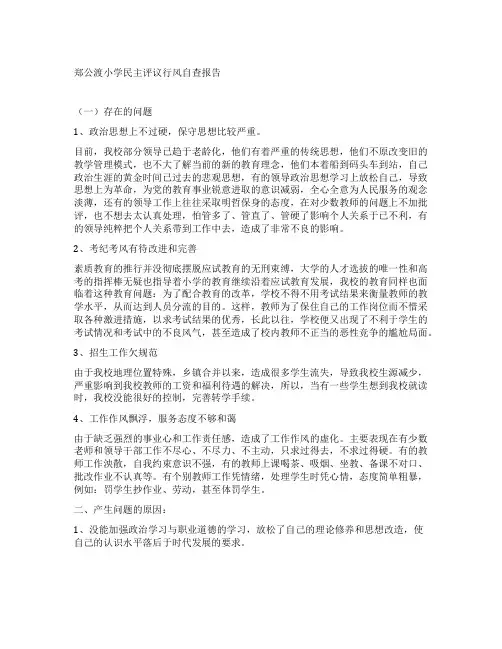 郑公渡小学民主评议行风自查报告