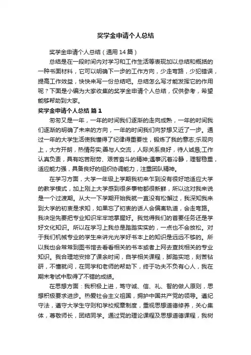 奖学金申请个人总结