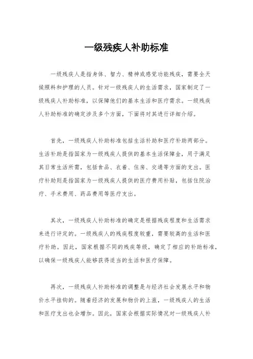 一级残疾人补助标准