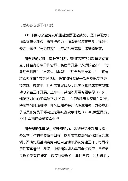 市委办党支部工作总结