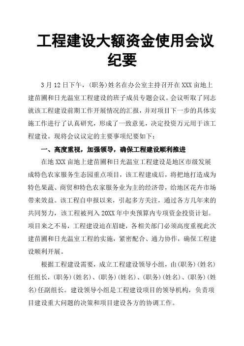 工程建设大额资金使用会议纪要