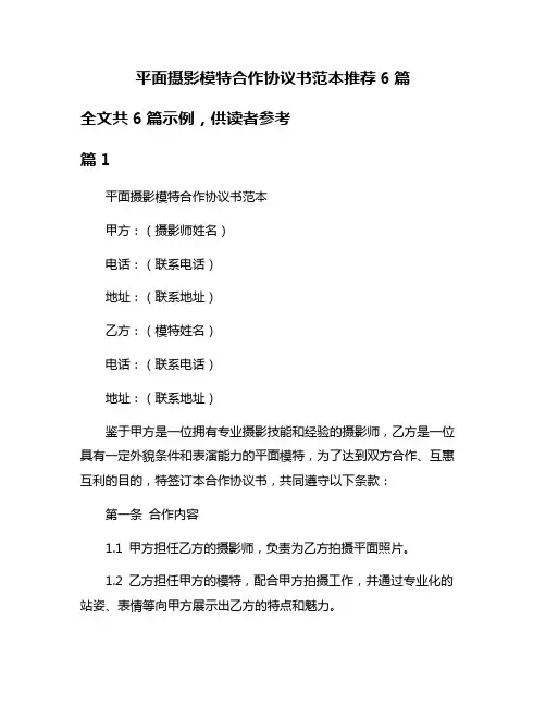 平面摄影模特合作协议书范本推荐6篇