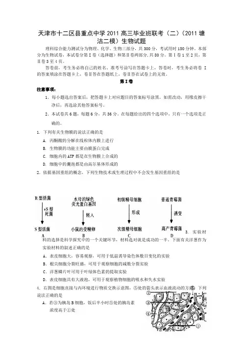 天津市十二区县重点中学2011高三毕业班联考