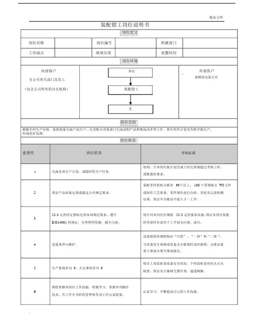 装配钳工岗位说明书.docx