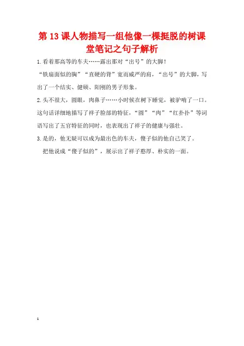 第13课人物描写一组他像一棵挺脱的树课堂笔记之句子解析