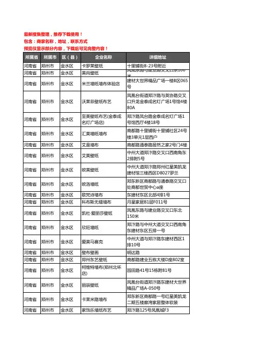 新版河南省郑州市金水区壁纸企业公司商家户名录单联系方式地址大全205家