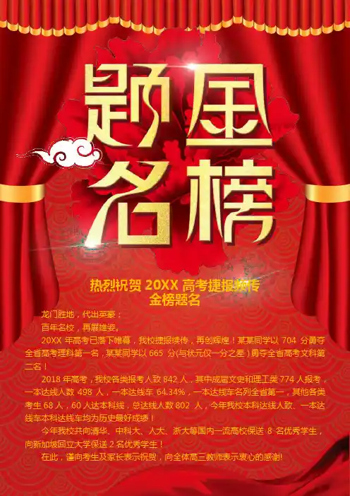 红色幕帘金榜题名喜报模板Word模板