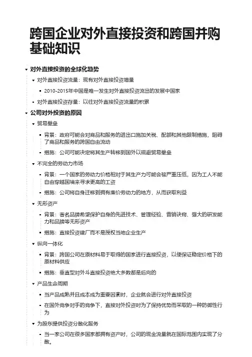 跨国企业对外直接投资和跨国并购基础知识