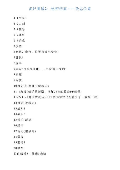 丧尸围城2：绝密档案——杂志位置