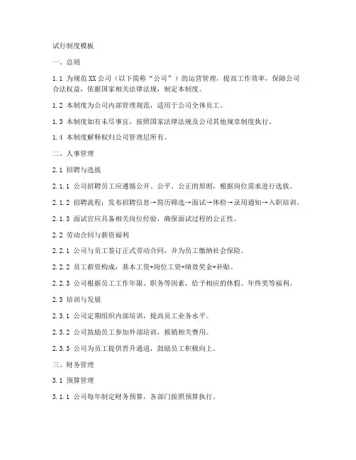 试行制度模板