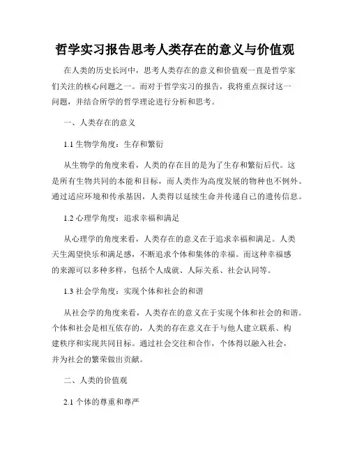 哲学实习报告思考人类存在的意义与价值观