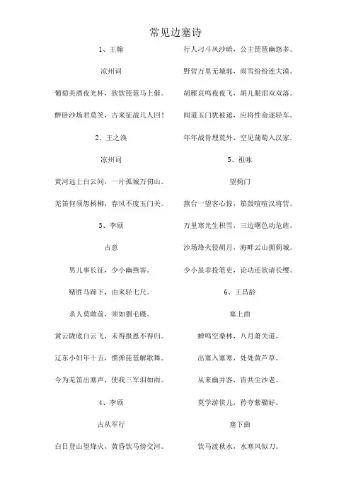 常见边塞诗