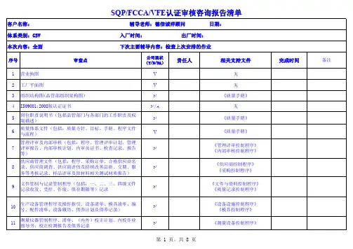 SQP FCCA VFE认证审核咨询报告清单