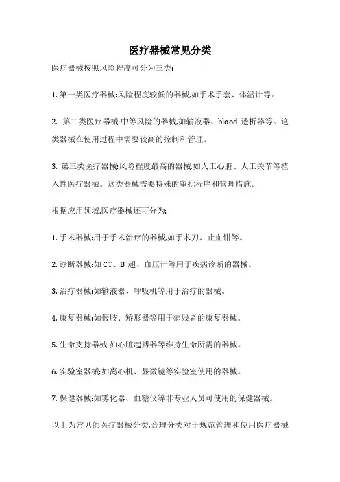 医疗器械常见分类