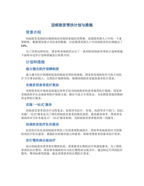 因病致贫帮扶计划与措施