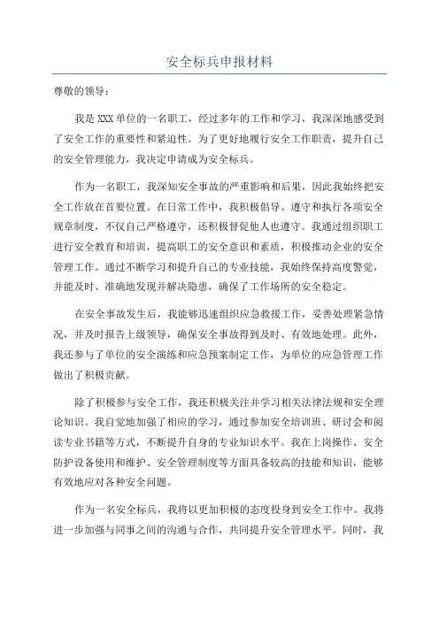 安全标兵申报材料