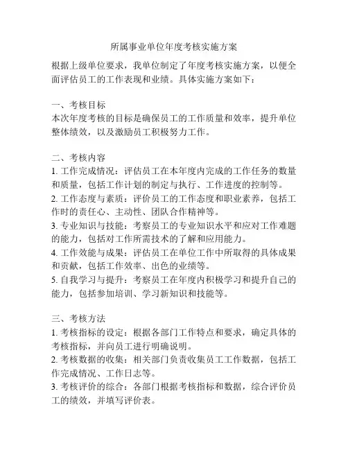 所属事业单位年度考核实施方案