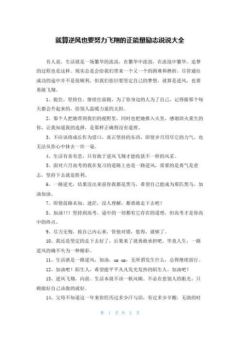 就算逆风也要努力飞翔的正能量励志说说大全