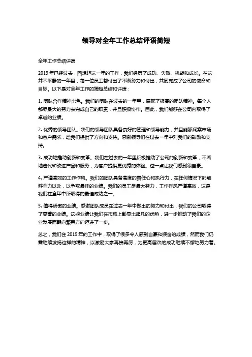 领导对全年工作总结评语简短